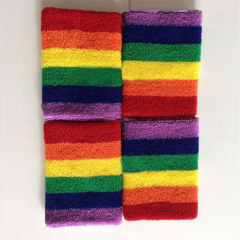 Pulseras-deportivas-para-mujer-hombre-toalla-banda-de-sudor-arco-ris-rayas-coloridas-bracks-transpirables-Running