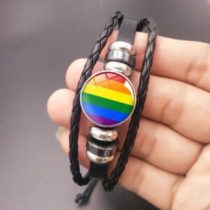 pulsera lgbt de cuero negro bisexual transexual pareja lgbt orgullo gay pareja gay manilla lgbt regalos lgbt