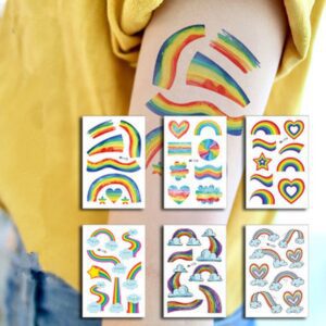 Tatuajes Temporales de Bandera LGBT 20 Hojas Etiqueta de Arcoíris de Fiomia Orgullo Gay Rainbow Stickers