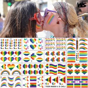 PHOGARY 20 hojas Gay Pride Tatuajes patrón de bandera LGBT Tatuajes Temporales de Arco Iris Calcomanías de Pinturas Corporales
